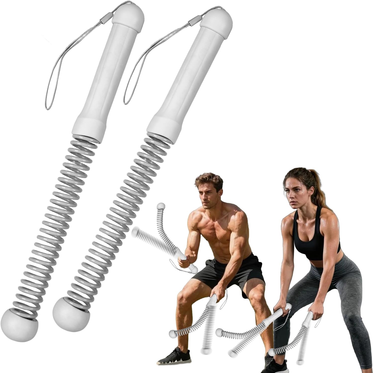Battle Rope Heavy - เชือกออกกำลังกายแบบไร้สายรุ่นที่ 2 สำหรับยิมที่บ้าน, เชือกออกกำลังกายแบบไร้สายแบบพกพาสำหรับงานหนักพร้อมสปริงในตัว (ไม่มีสกรู), เชือกออกกำลังกายแบบถ่วงน้ำหนักสำหรับผู้ชายและผู้หญิง,